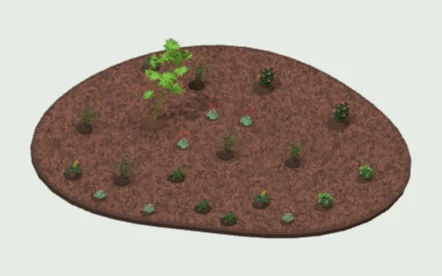 Native woodland shade bed in 3D