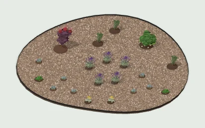 Mediterranean gravel garden in 3D